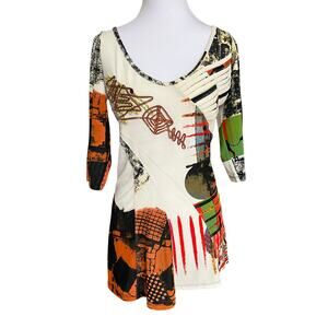 Save the Queen Abstract Graphic Mesh Top L Y2K Stretch Italy